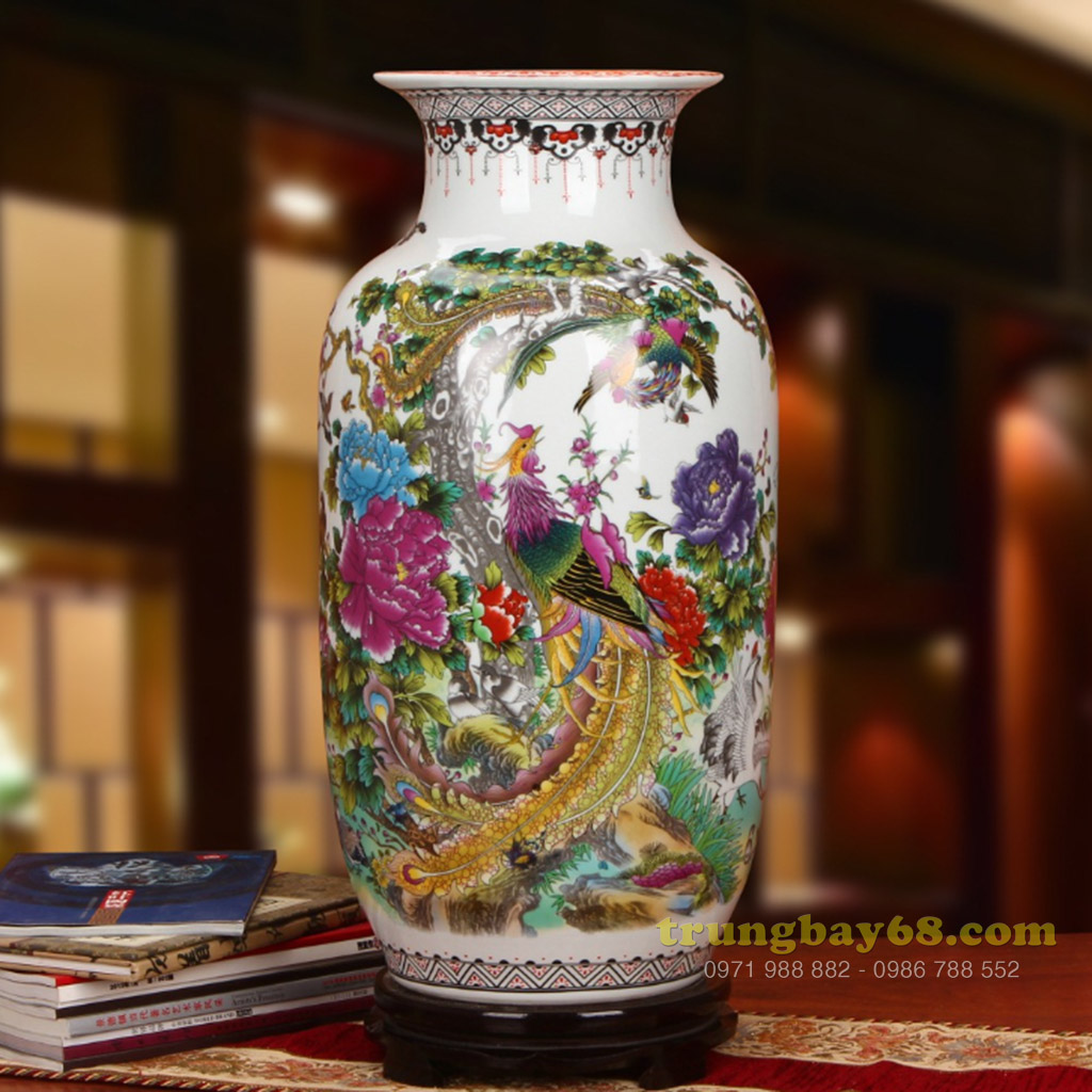 Bình hoa gốm sứ Cảnh Đức - Giang Tây chất lượng cao, họa tiết tinh xảo lộng lẫy, trang trí phòng khach MS fc223