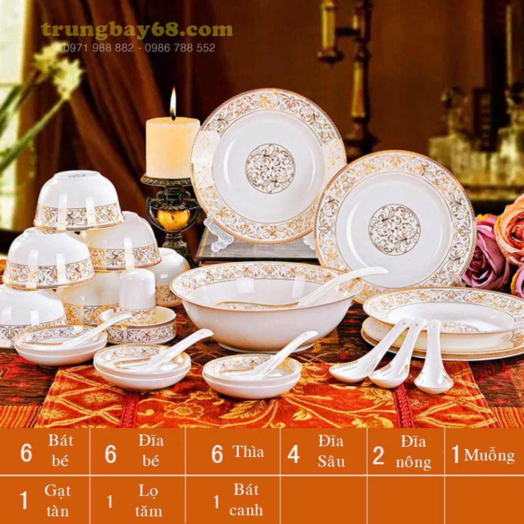 Bộ bát đĩa sứ xương cao cấp 28 món BD-01