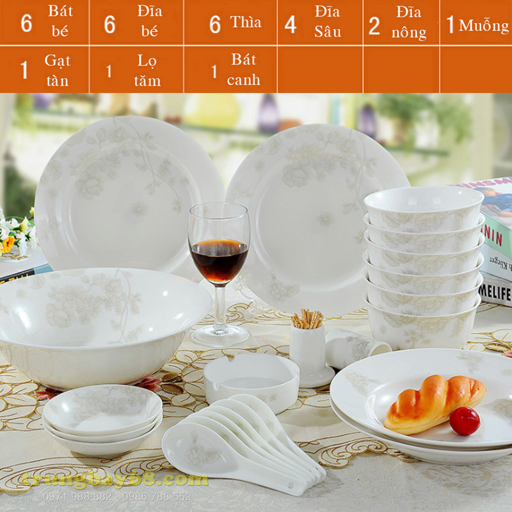 Bộ bát đĩa sứ xương cao cấp 28 món BD-04