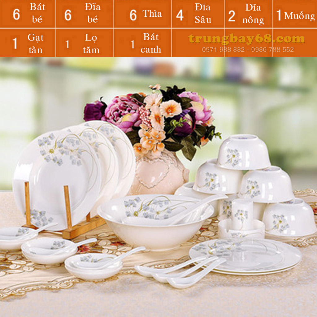 Bộ bát đĩa sứ xương cao cấp 28 món BD-07