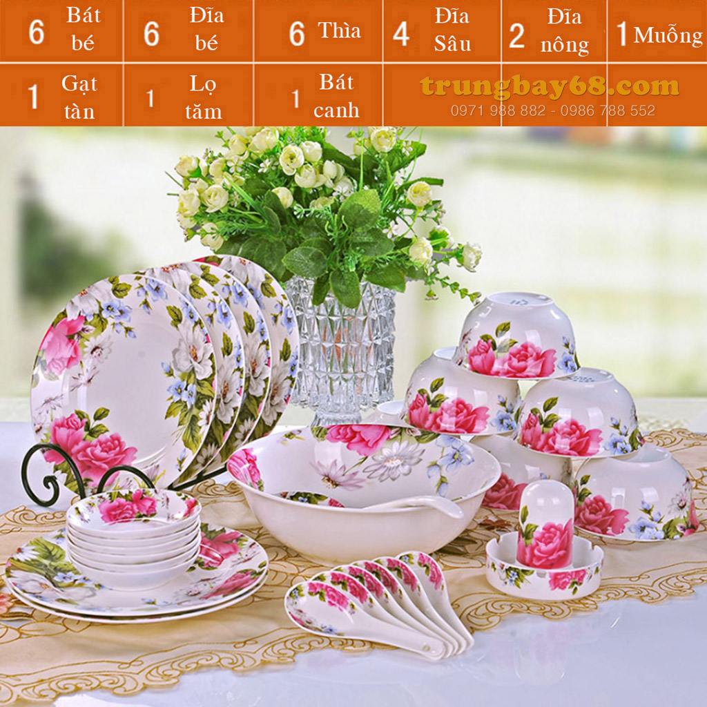 Bộ bát đĩa sứ xương cao cấp 28 món BD-08