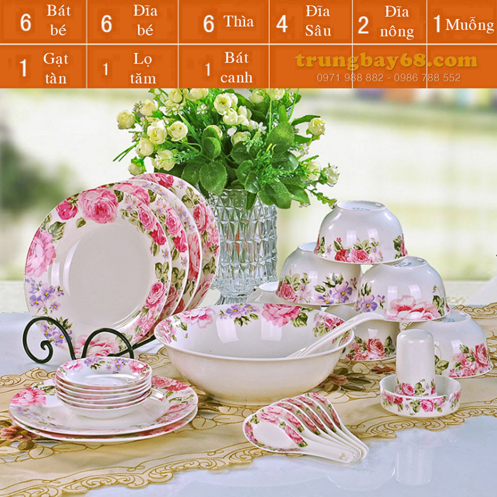 Bộ bát đĩa sứ xương cao cấp 28 món BD-10