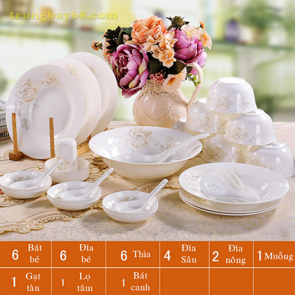 Bộ bát đĩa sứ xương cao cấp 28 món BD-03