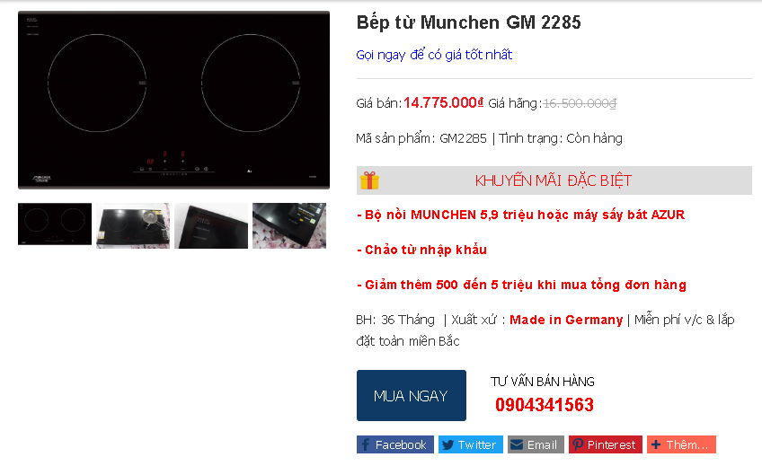 Giảm giá đặc biệt bếp từ Munchen GM 2285