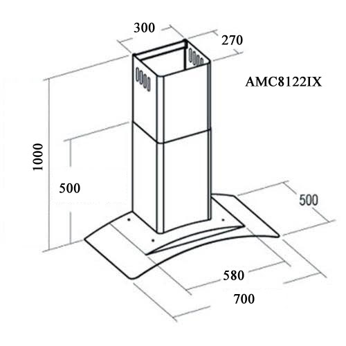 Bản vẽ kích thước kỹ thuật lắp đặt của máy hút mùi Munchen AMC 8122IX