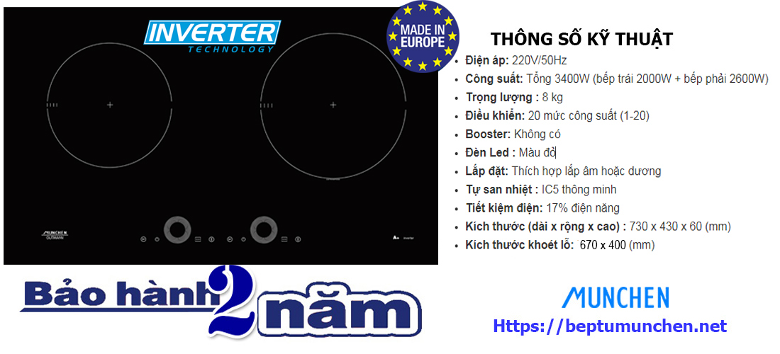 Thông số kỹ thuật bếp từ munchen G60BK