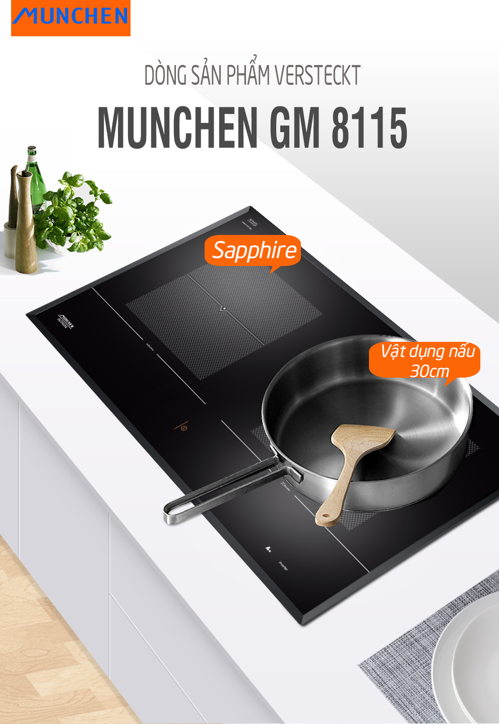 Bếp từ Munchen GM 8115 sử dụng vùng nấu Sapphire