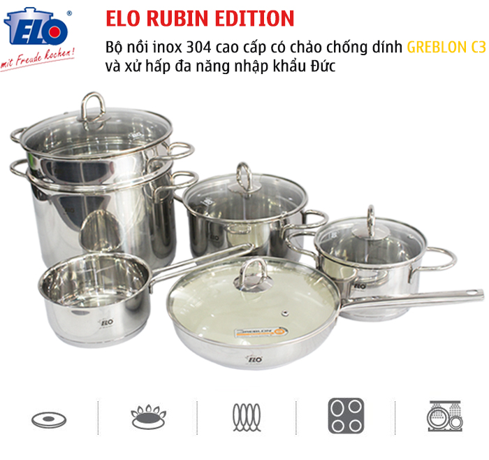 Bộ nồi bếp từ inox nhập khẩu elo rubin dition