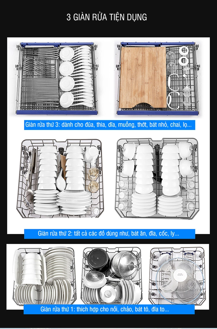 3 giàn rửa riêng biệt của máy rửa bát Munchen M15SW