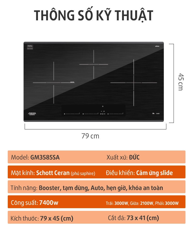 Thông số kỹ thuật của bếp từ Munchen GM358SA