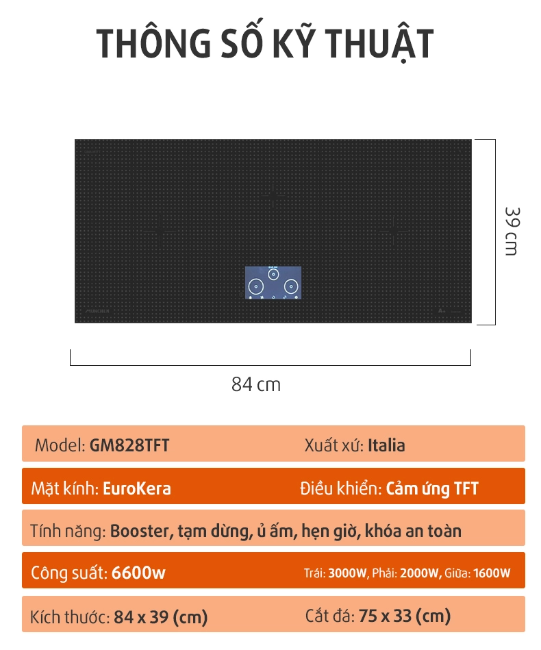 Thông số của bếp từ Munchen GM828TFT