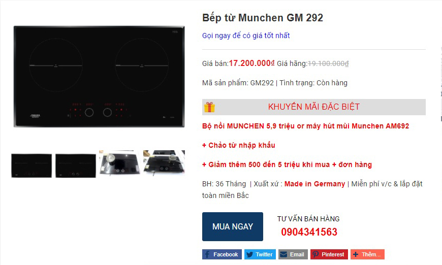 Thông tin sản phẩm Bếp từ Munchen GM292