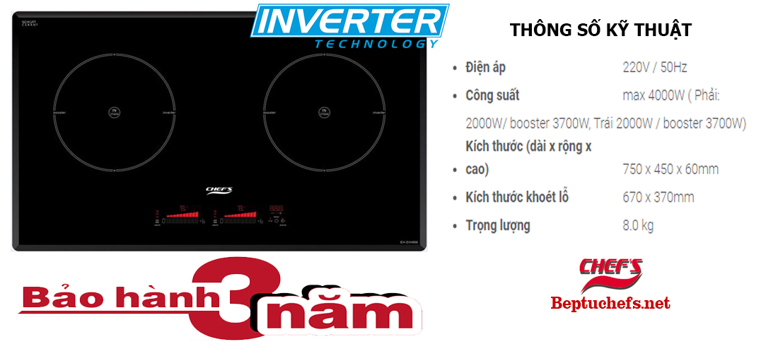 Bếp từ Chefs EH DIH888 "hưởng trọn" tính năng Booster cực đỉnh