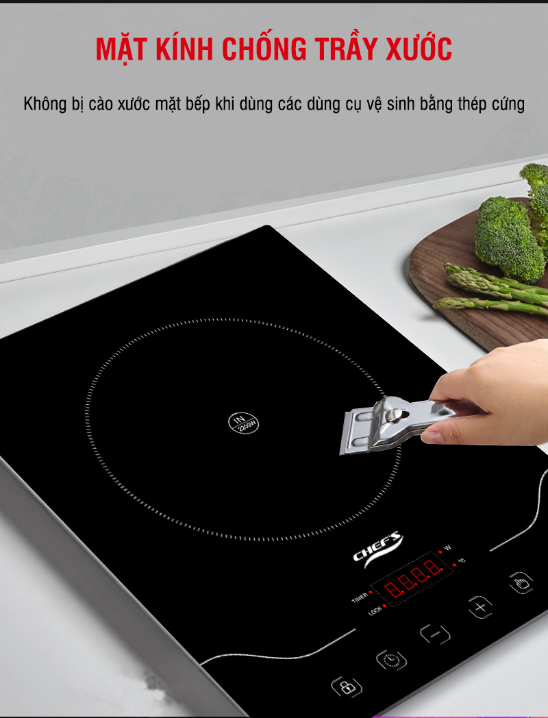 Mặt kính chống trầy xước của bếp từ chefs EH IH22A