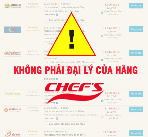 Đại lý nào bán bếp Chefs uy tín?