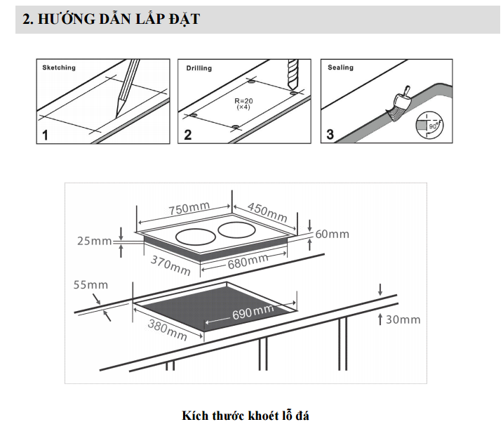 Kích thước cắt đá bếp tiêu chuẩn hiện nay là bao nhiêu?