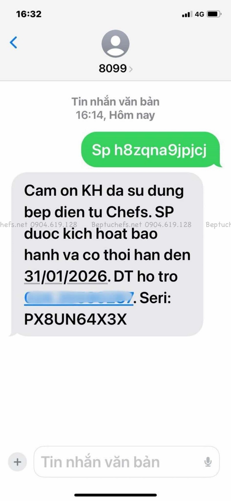Kich hoạt bảo hành bếp từ Chefs bằng tem điện tử