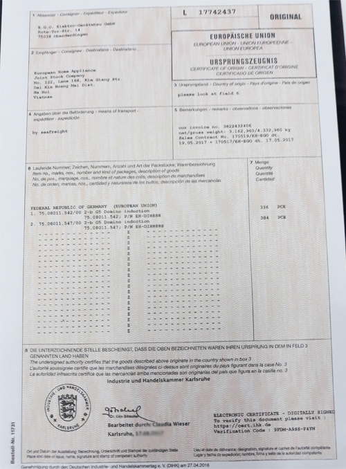 Làm sao biết được bếp từ Chefs EH DIH888 được nhập khẩu từ Đức ?