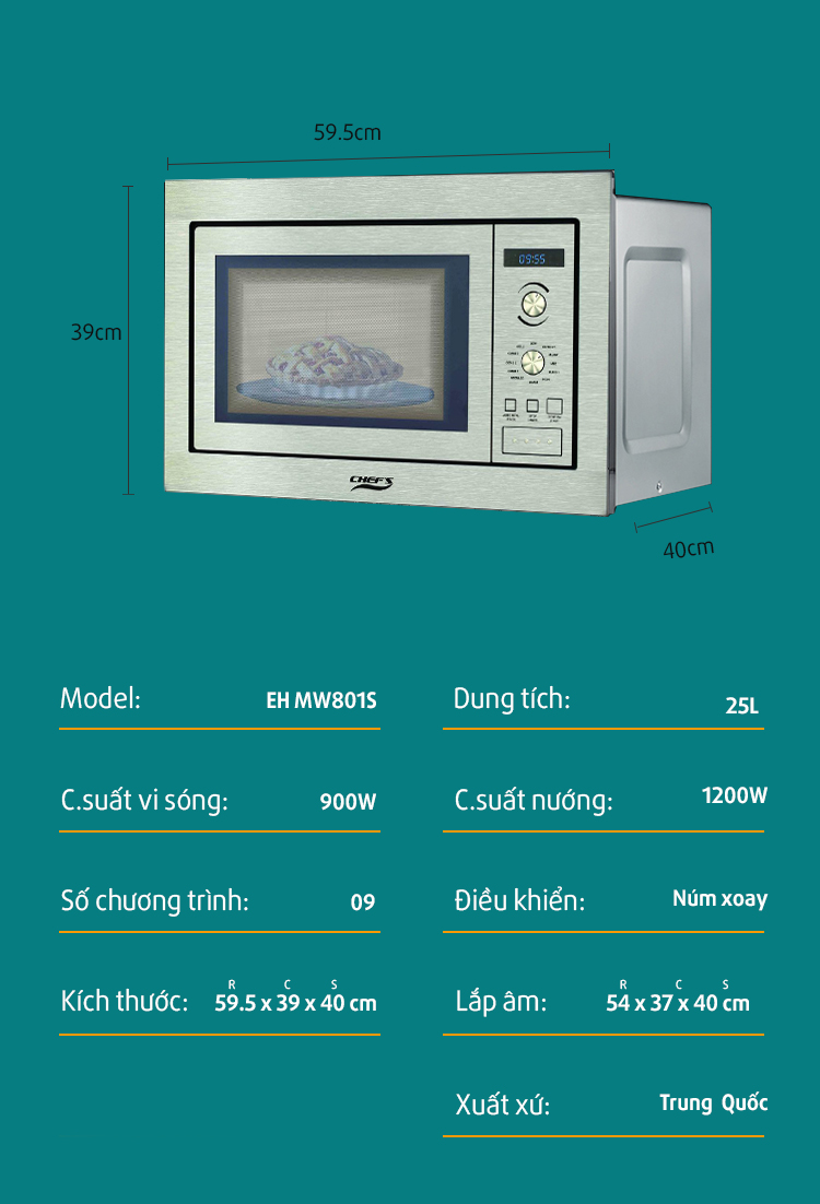 thông số lò vi sóng chefs eh mw801s