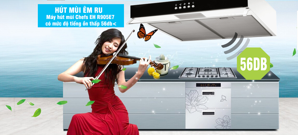 tiếng ồn nhỏ của máy hút mùi chefs EH r905e7