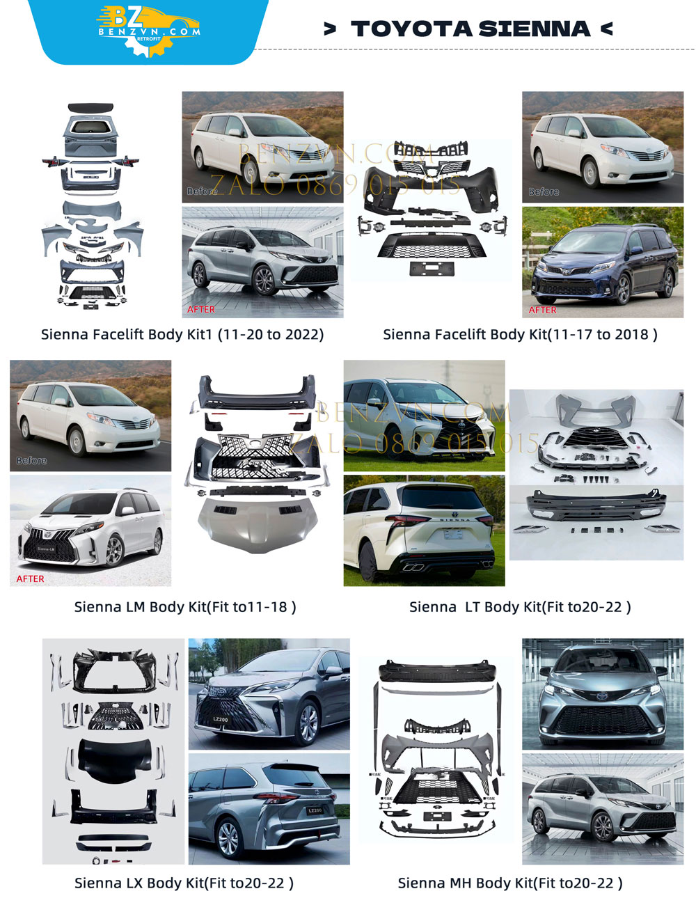 nâng cấp body kit cho toyota Sienna