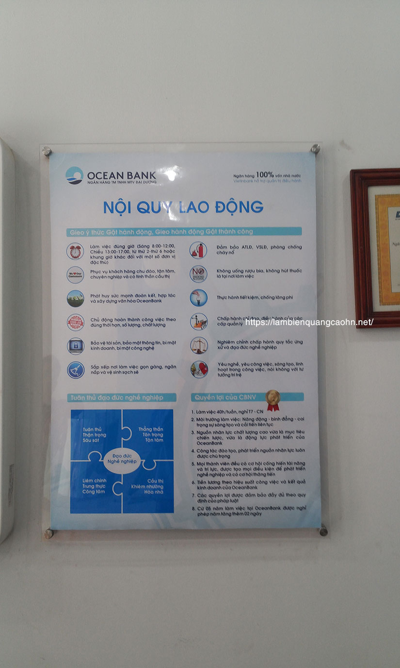 Bảng nội quy công ty, biển mica, biển mica treo tường, biển công ty, biển mica công ty