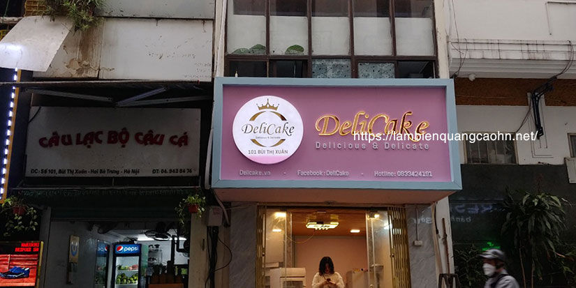 Biển quảng cáo alu, biển chữ inox sáng chân, biển cửa hàng bánh ngọt, biển alu chữ nổi, mẫu biển cửa hàng bánh ngọt