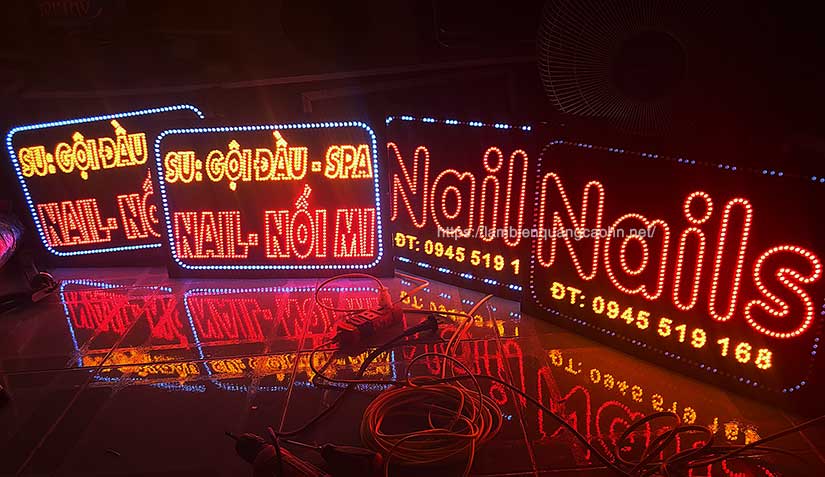 Biển vẫy đẹp, biển vẫy LED, biển spa, biển tóc, biển nail, biển mi và móng, biển quảng cáo tóc và phun xăm,
