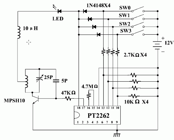 Sơ đồ kết nối IC PT2262 DIP-18