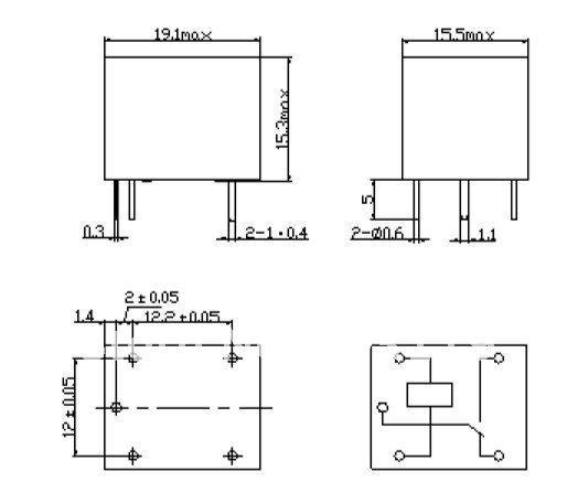 Kich thước Relay 5V 10A 5 Chân SRD 05VDC-SL-C
