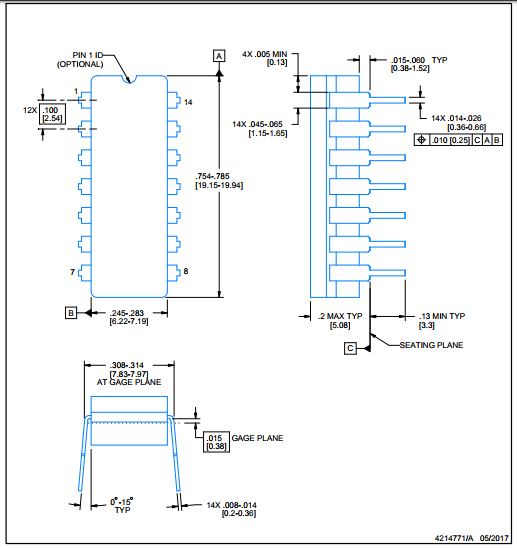 Kích thước chân IC 74LS06N DIP14