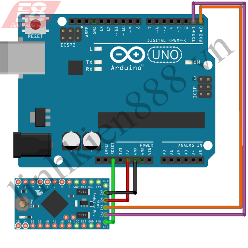 Sơ đồ kết nối Arduino Pro Mini với Arduino Uno R3