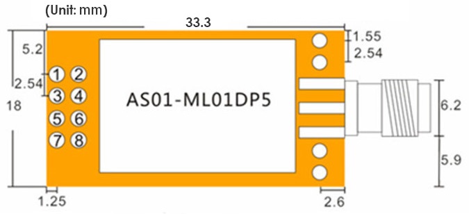 Module thu phát RF AS01-ML01DP5 2.4GHz 100mW 2,3km