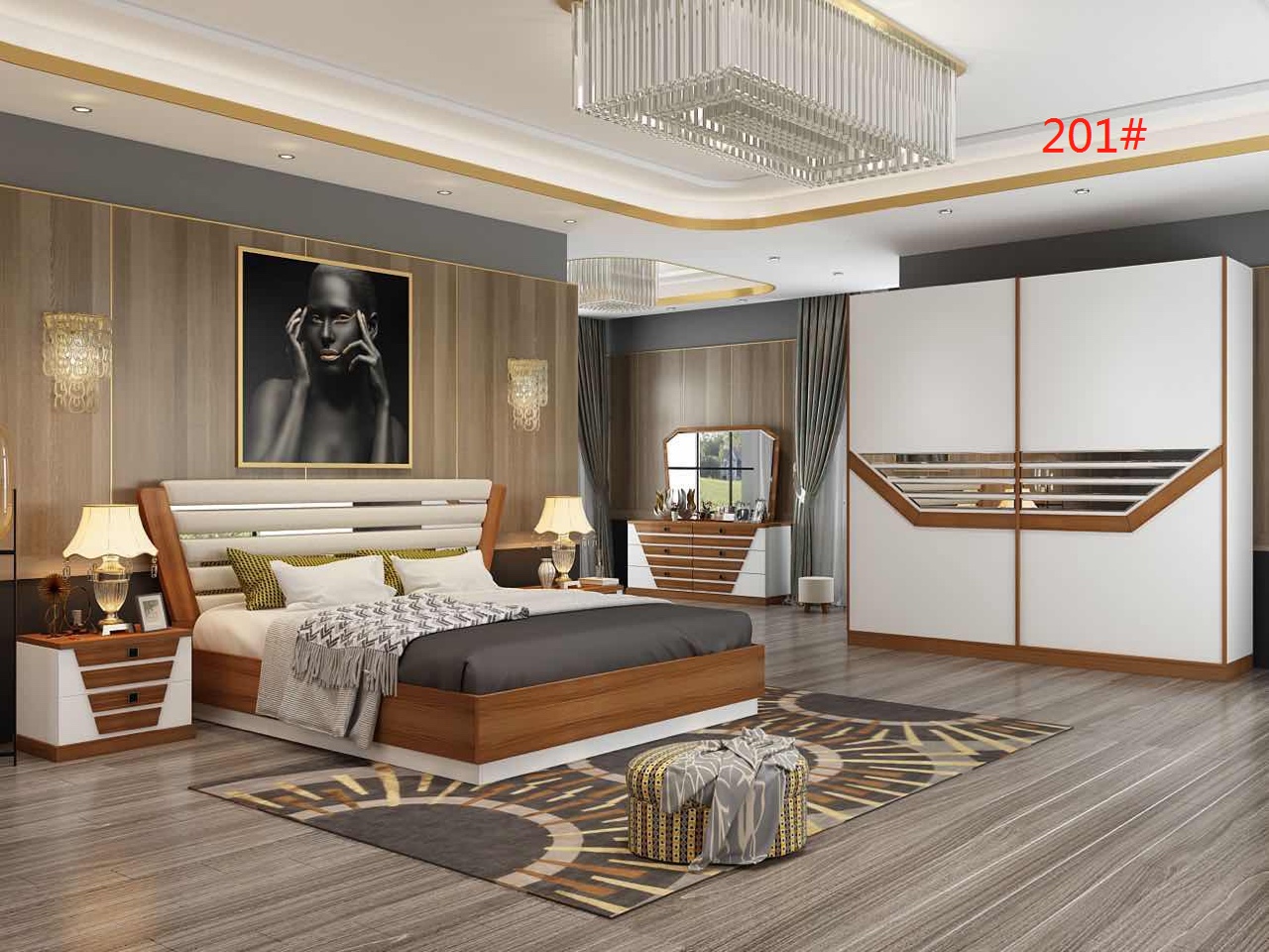 Set Giường Tủ Hiện Đại Màu Nâu Trắng 201