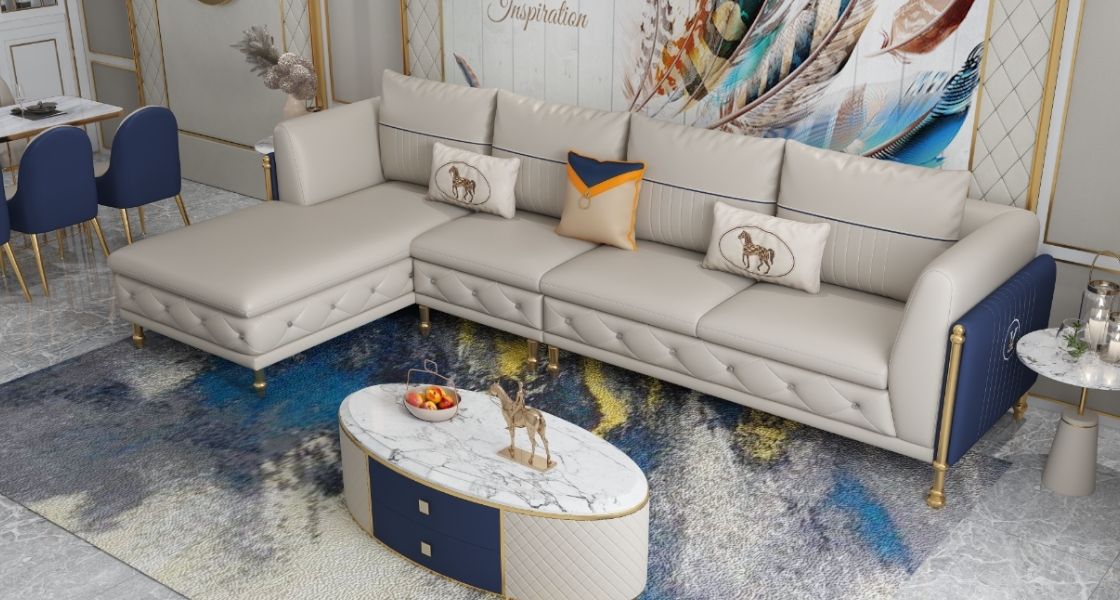 SOFA DA HIỆN ĐẠI TAY KIM LOẠI VÀNG 851