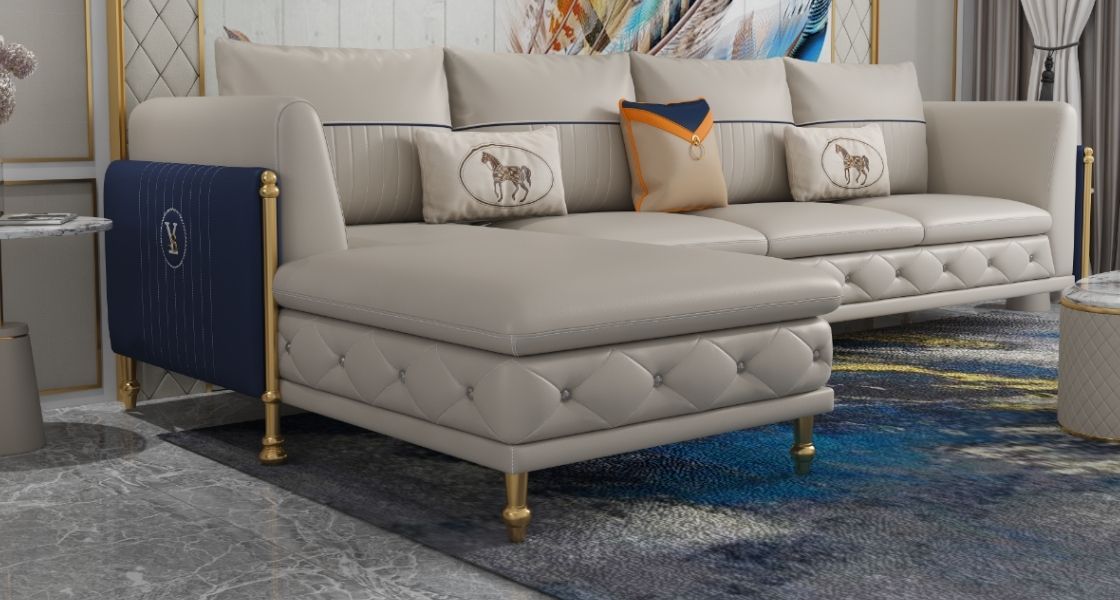 SOFA DA HIỆN ĐẠI TAY KIM LOẠI VÀNG 851