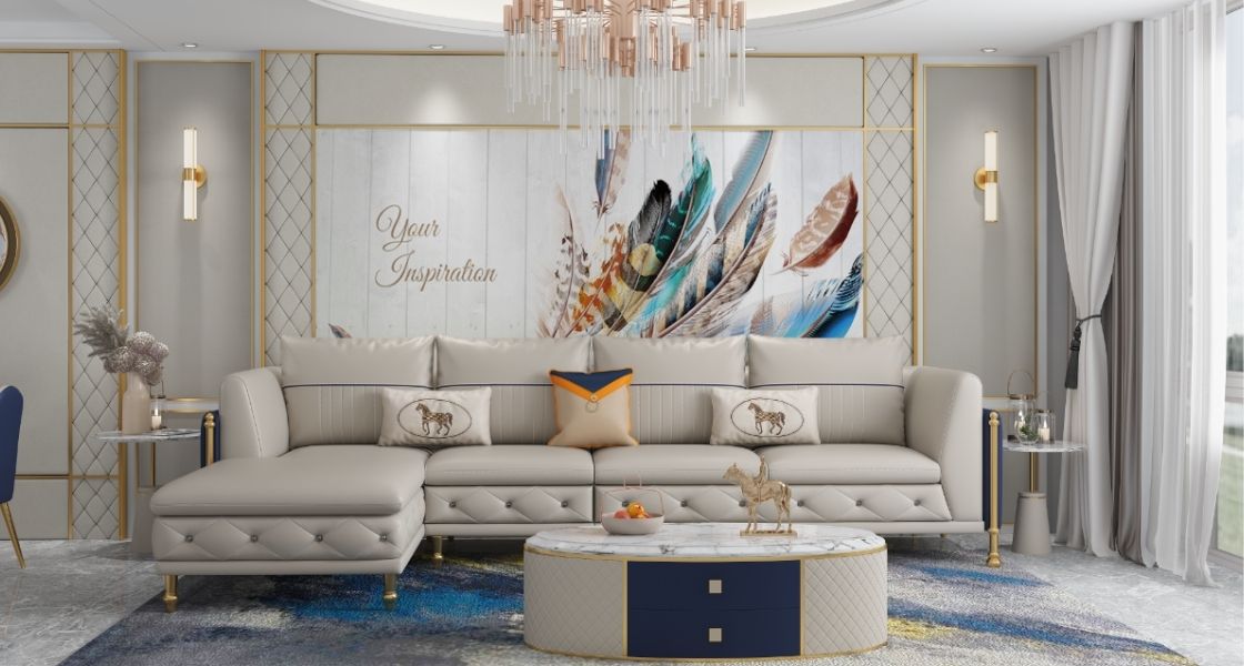 SOFA DA HIỆN ĐẠI TAY KIM LOẠI VÀNG 851