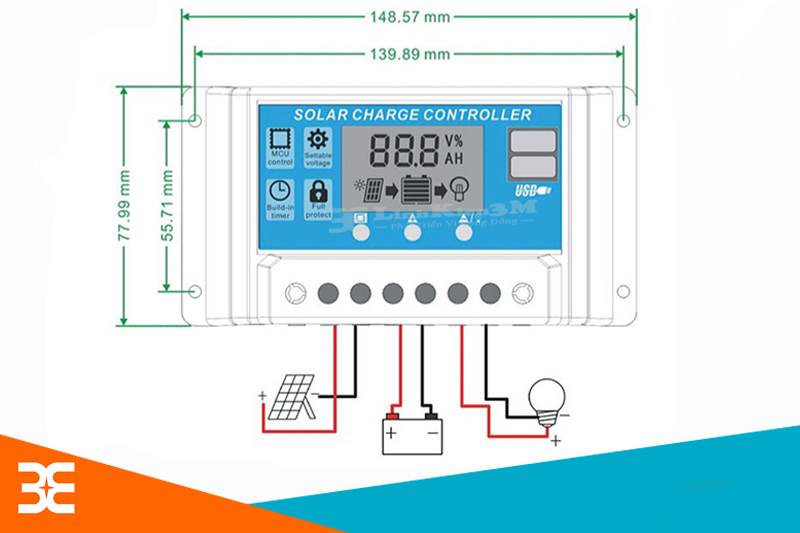 Bộ Điều Khiển Sạc Pin Mặt Trời 12/24V 30A Có USB 150x78x35mm 2