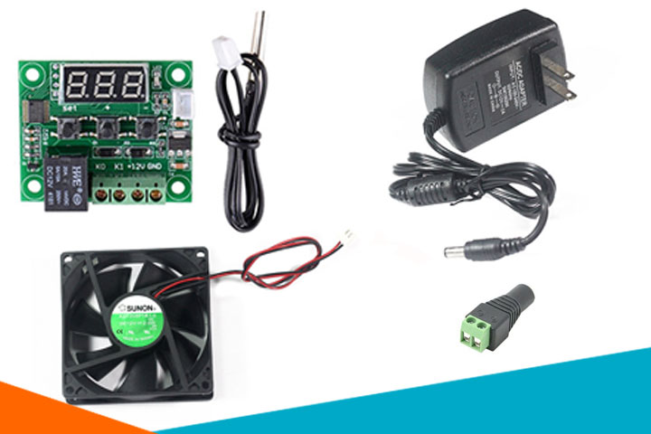 Combo Khống Chế Nhiệt Độ W1209+Nguồn 12v-2A+Quạt 12v-8x8x2,5Cm+Jack Nối Nguồn Cái