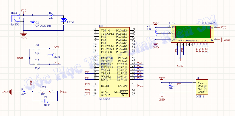 nguyên lí Mạch đo nhiệt độ dùng DHT11 + AT89S52