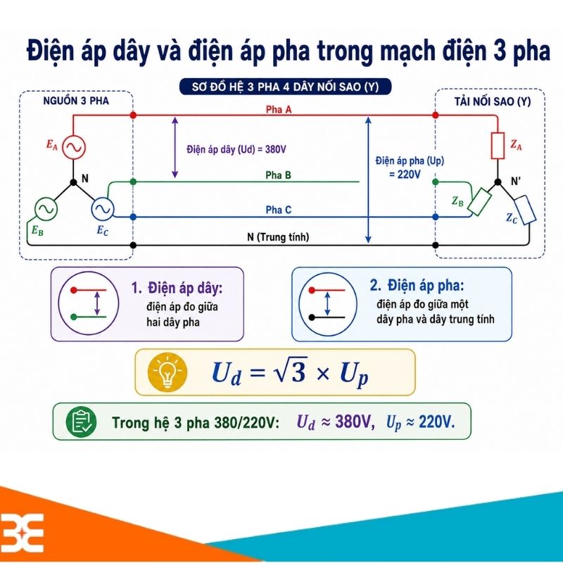 Điện áp dây và điện áp pha