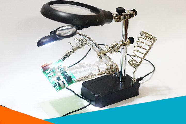 Kính Lúp Đôi Để Bàn Có Đèn Led Chiếu Sáng KL45 Hỗ trợ hàn mạch