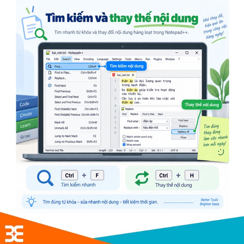 Tìm kiếm và thay thế nội dung