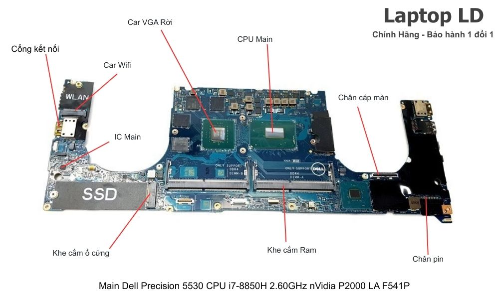 Main laptop Dell Precision 5530 CPU i7-8850H Quadro P2000 LA-F541P chính hãng, bảo hành 1 đổi 1