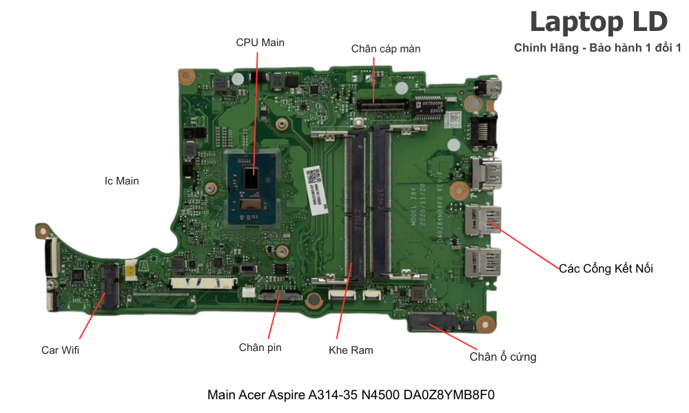 Main laptop Acer Aspire A314-35 CPU N4500 DA0Z8YMB8F0 chính hãng, bảo hành 1 đổi 1