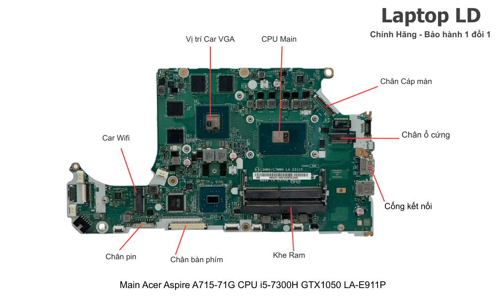 Main laptop Acer Aspire A715-71G CPU i5-7300H GTX 1050 LA-E911P chính hãng, bảo hành 1 đổi 1