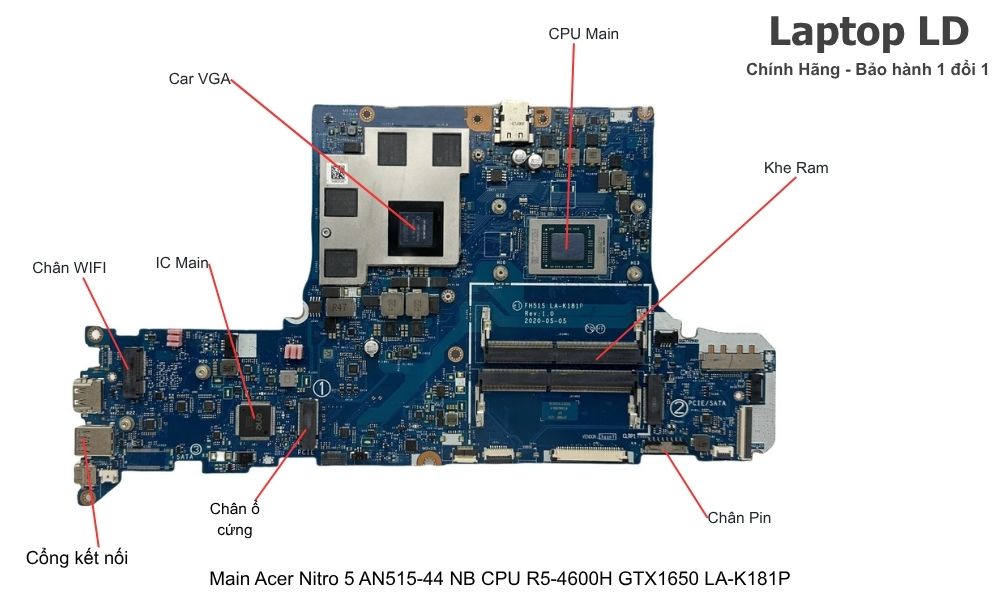 Main laptop Acer Nitro 5 AN515-44 NB CPU R5-4600H GTX1650 mã LA-K181P chính hãng, bảo hành 1 đổi 1