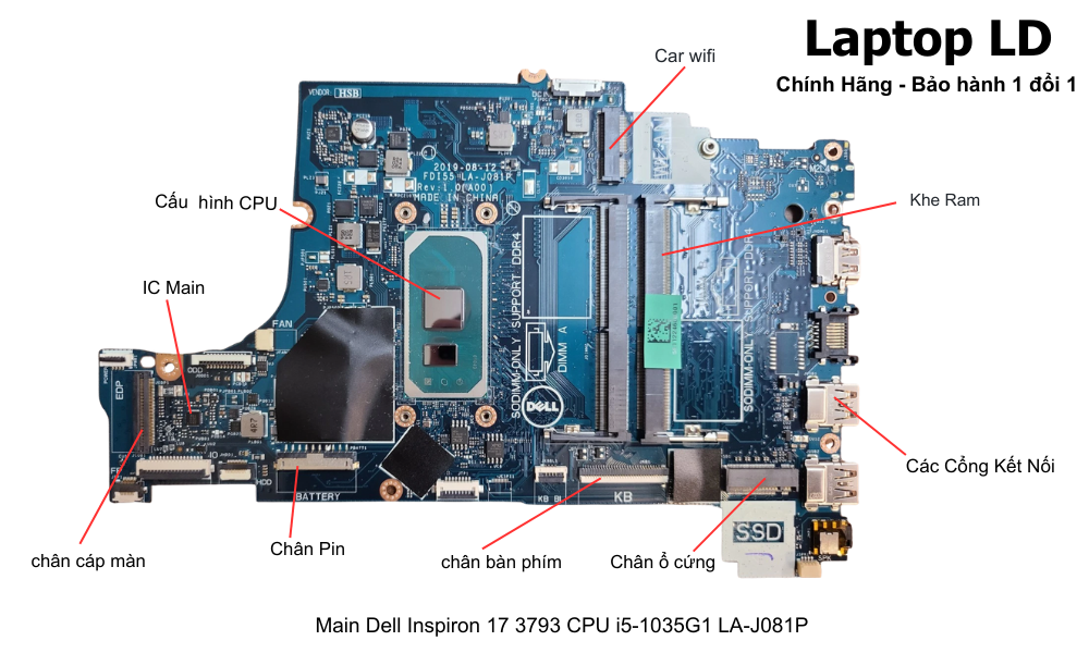 Main laptop Dell Inspiron 17 3793 i5-1035G1 LA-J081P chính hãng