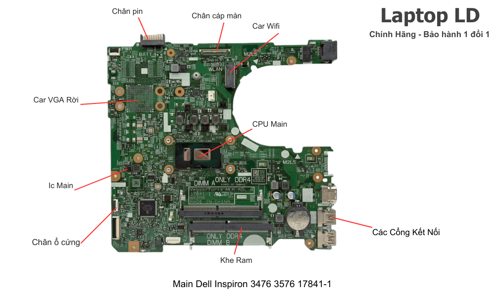 Main laptop Dell Inspiron 3476 3576 CPU i3-8130U 17841-1 chính hãng, bảo hành 1 đổi 1
