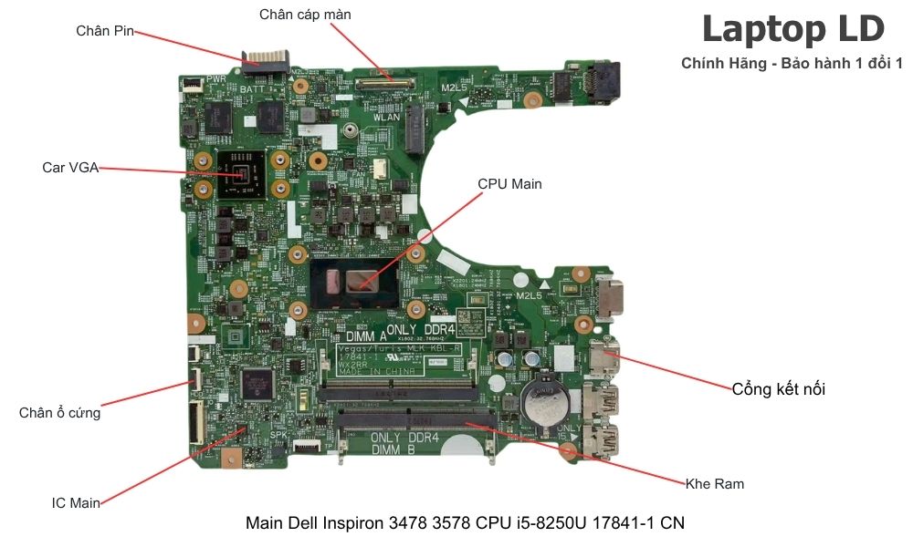 Main laptop Dell Inspiron 3478/3578 CPU i5-8250U mã 17841-1 CN chính hãng, bảo hành 1 đổi 1